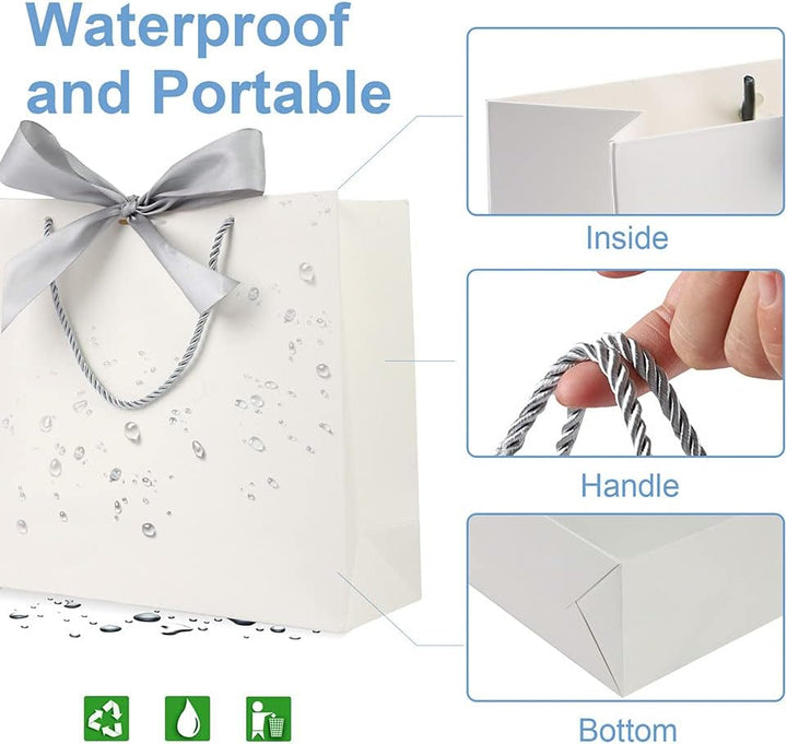 Geschenktüte mit Schleife,Geschenktüte Weiss,Geschenktaschen für Geburtstag, Hochzeit, Festivalfeier