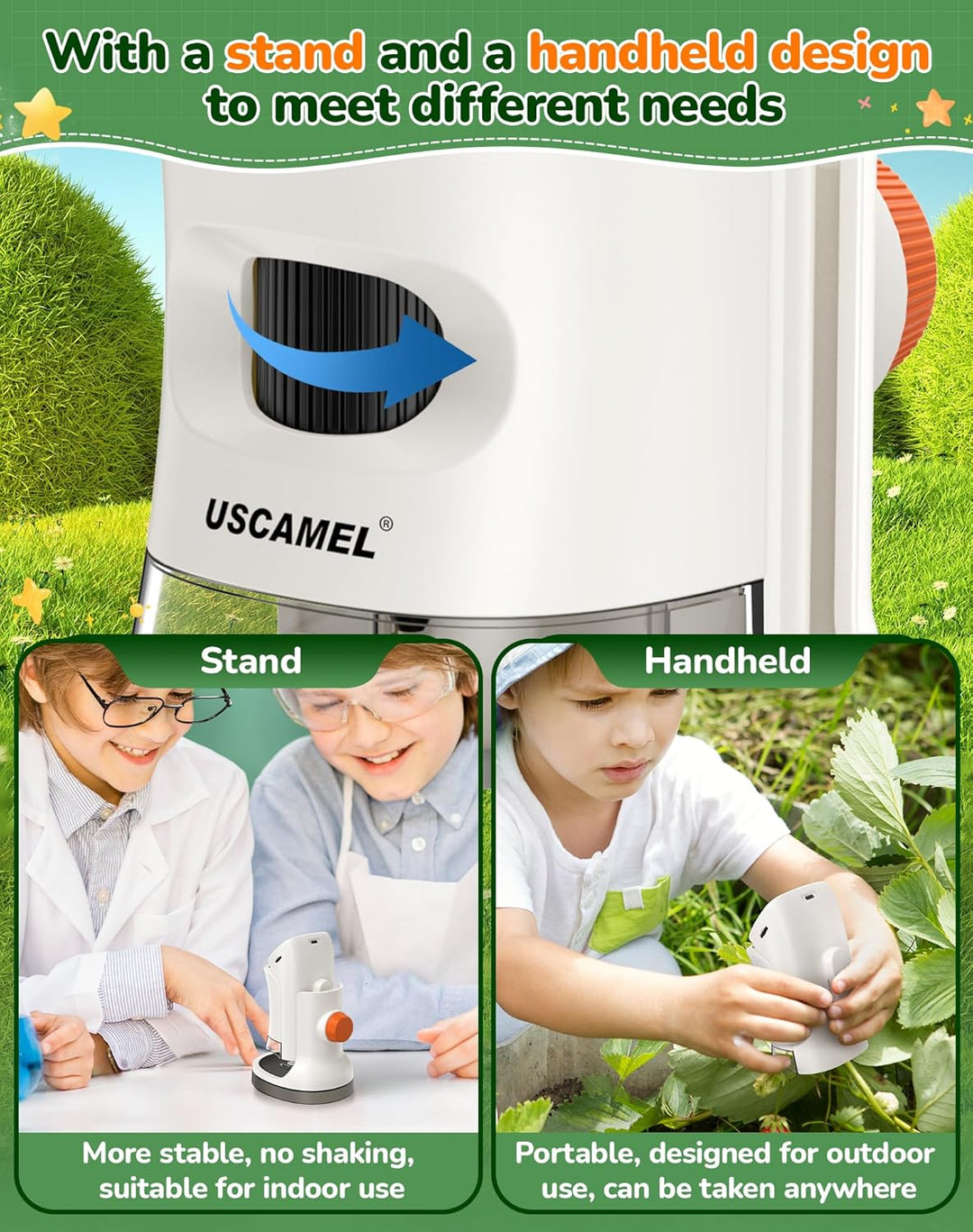 Tragbares Handmikroskop für Kinder: 1000 x Taschenmikroskop für Kinder mit 4K 5,1 cm LCD-Bildschirm,