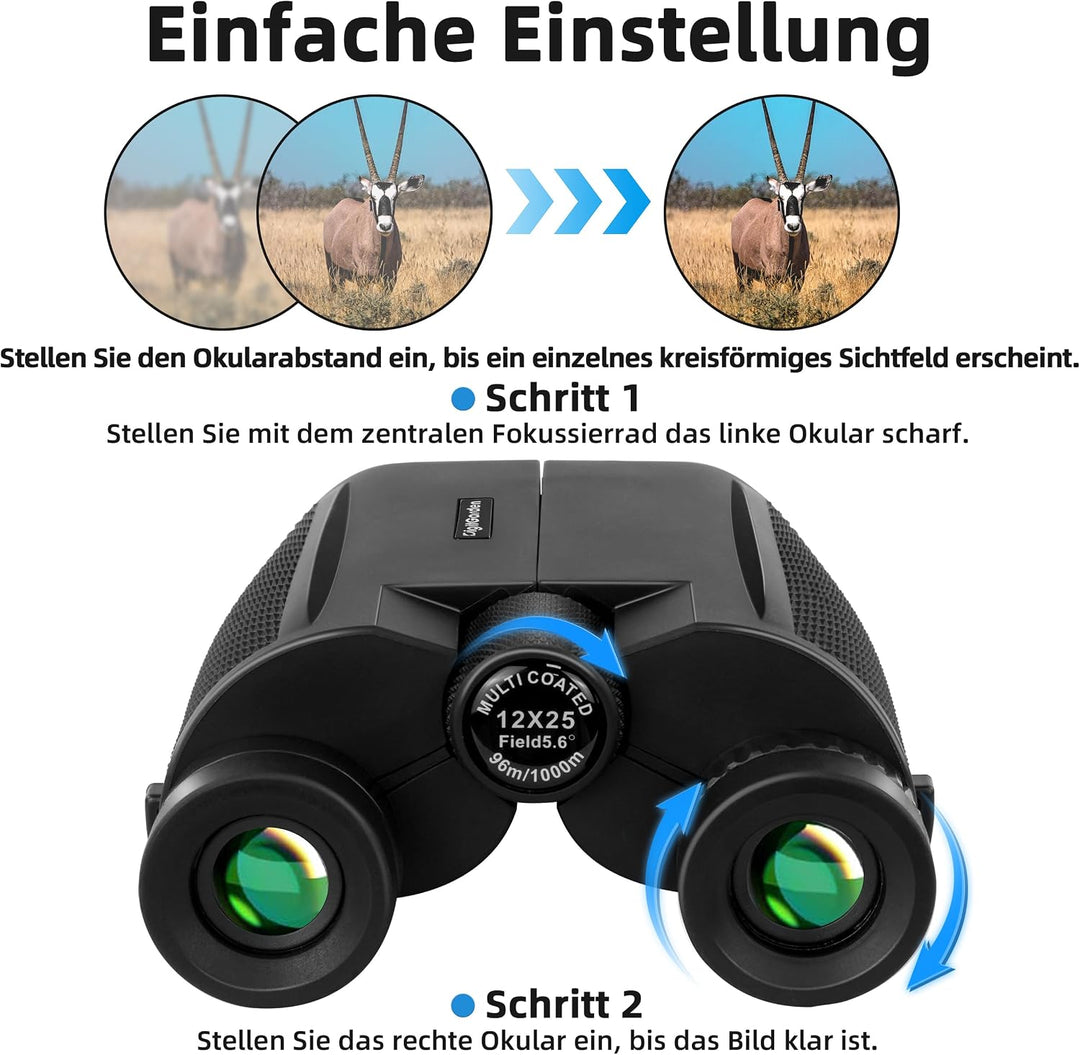 12x25 Fernglas für Erwachsene und Kinder – Kompakt & Leicht, Faltbares Mini-Fernglas mit BAK4 Prisma