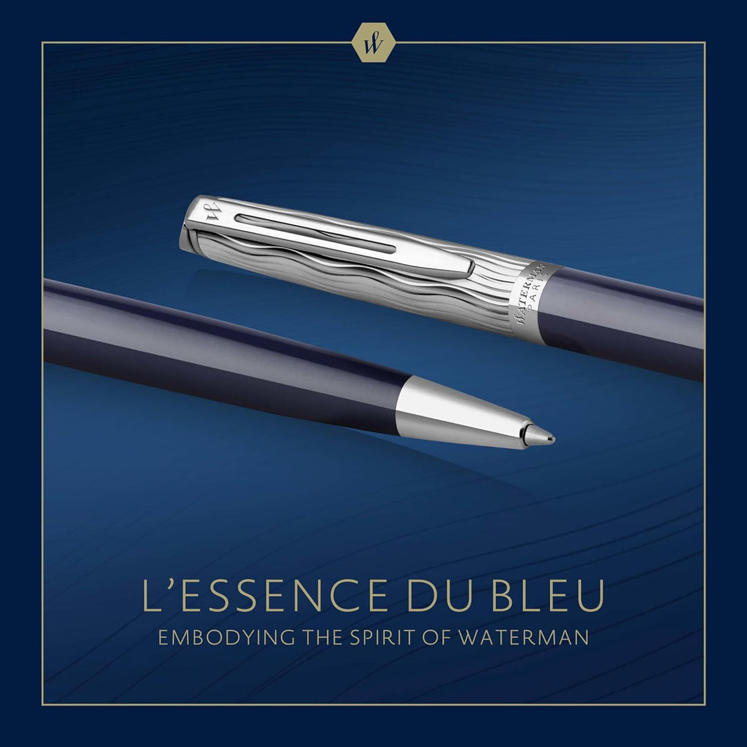 Waterman Hémisphère Kugelschreiber | Metall und blaue Lackierung | ziselierte Kappe | blaue Tinte |
