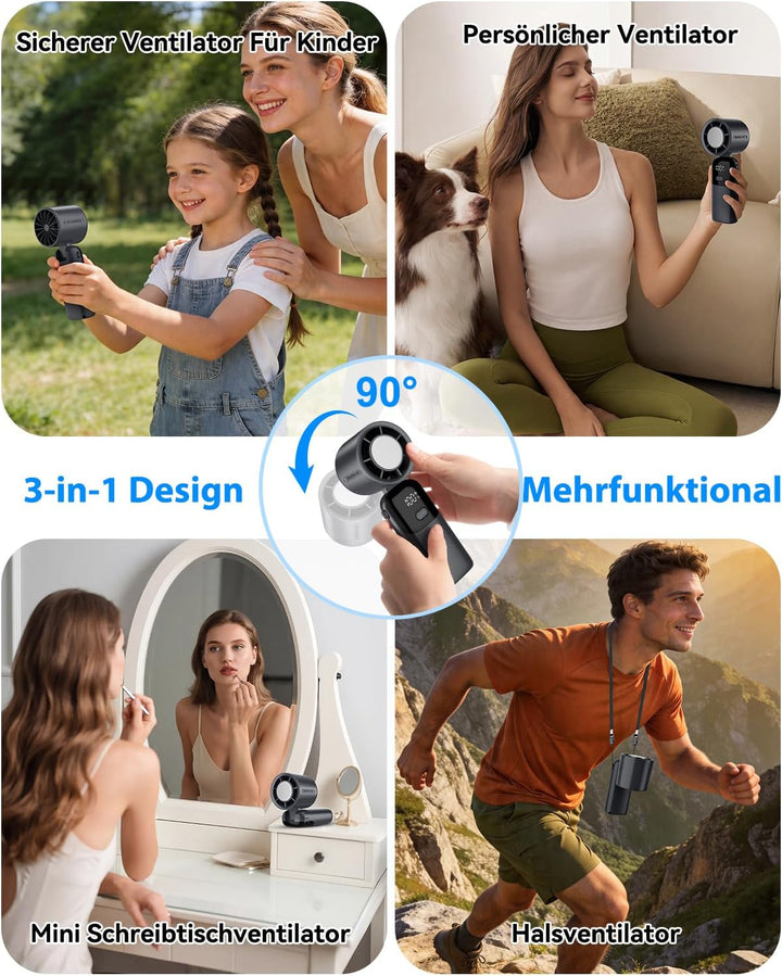 Timiyou Tragbarer Handventilator 3-in-1 mit Eiskühlung & Digitalanzeige | 100 Stufenlos Einstellbar,