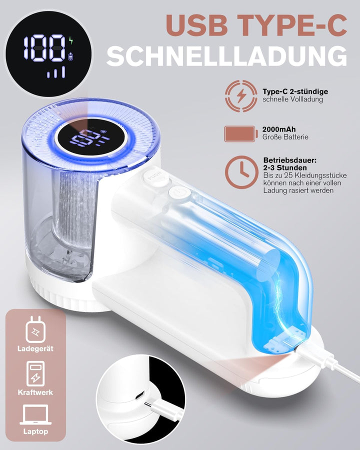 Fusselrasierer Elektrisch, [USB Aufladung] Fusselentferner für Kleidungsstücke, LED-Anzeige 3 Einste