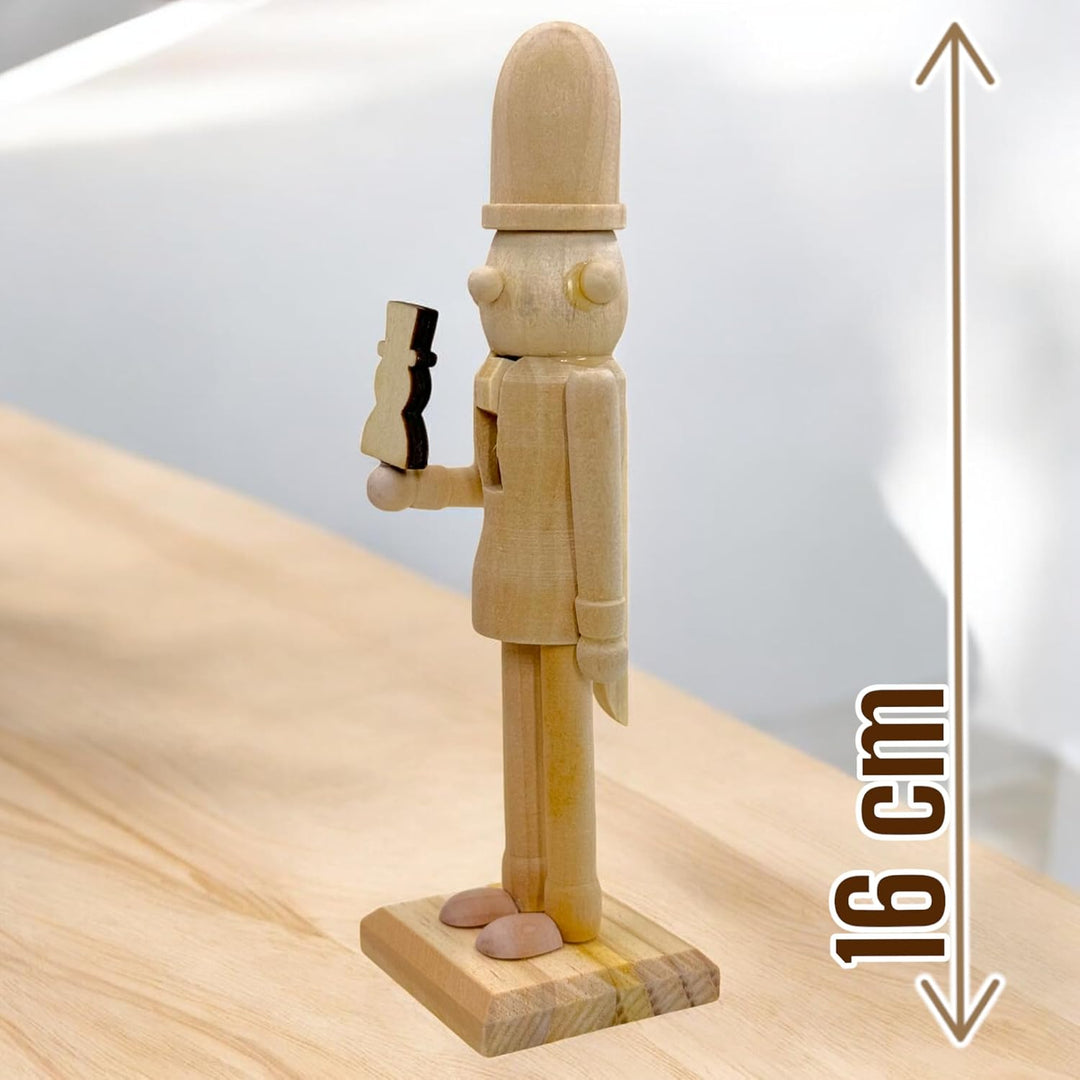 MIJOMA DIY Nussknacker Set aus Holz zum Selbstgestalten & Bemalen mit 6 Farben & Pinsel, 16cm hoch,
