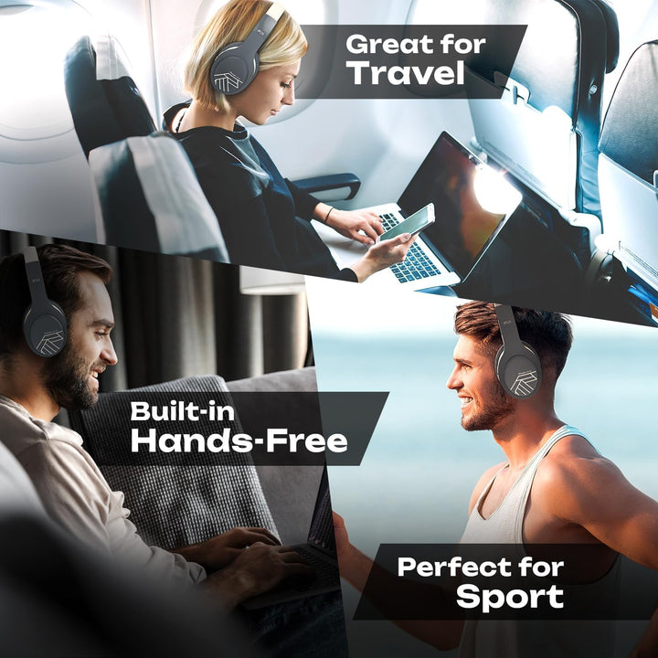 PowerLocus Bluetooth Kopfhörer Over Ear, Kabellos mit 3-EQ modi, 60std. Spielzeit, Hi-Fi-Stereo Falt