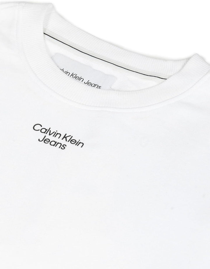 Calvin Klein Jeans Herren Stacked Logo Rundhalsausschnitt Schweres Strickmaterial XL Weiss (Bright W