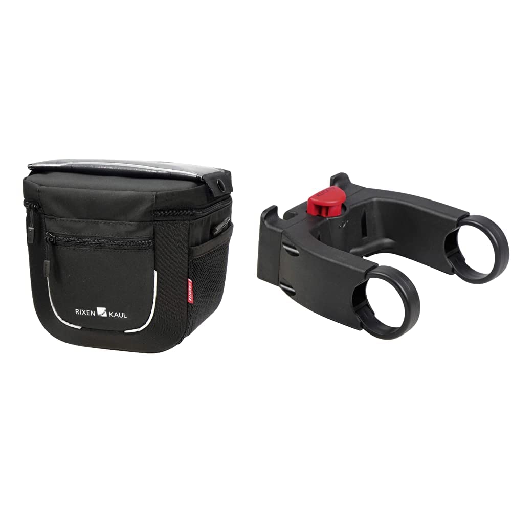 KlickFix Aventour Compact Stuurtas, Black, 3 Liter Bundle mit Lenkeradapter Ohne Schloss, Bundle mit