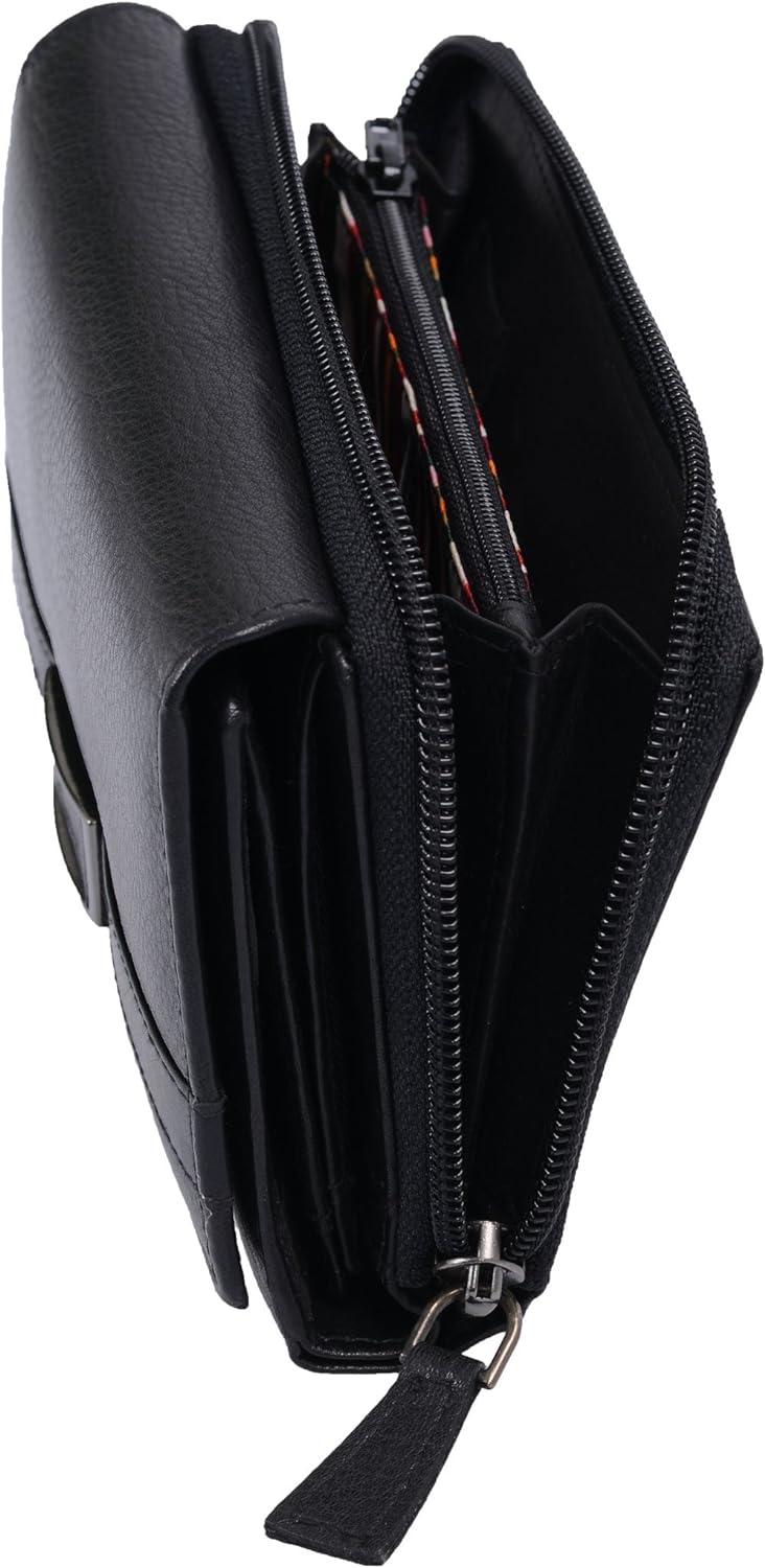 Damenlangbörse LEMONDO in Echt-Leder, schwarz, 16x9x4cm, Schwarz