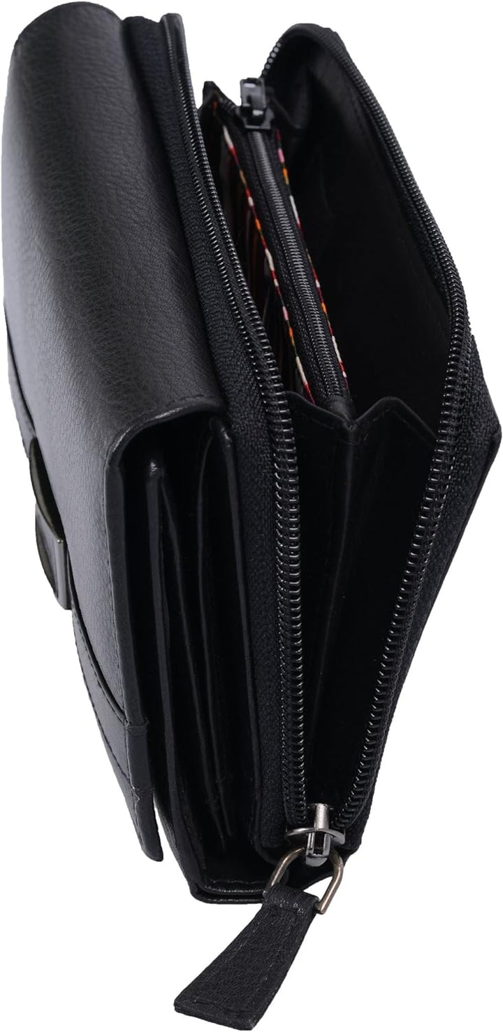 Damenlangbörse LEMONDO in Echt-Leder, schwarz, 16x9x4cm, Schwarz