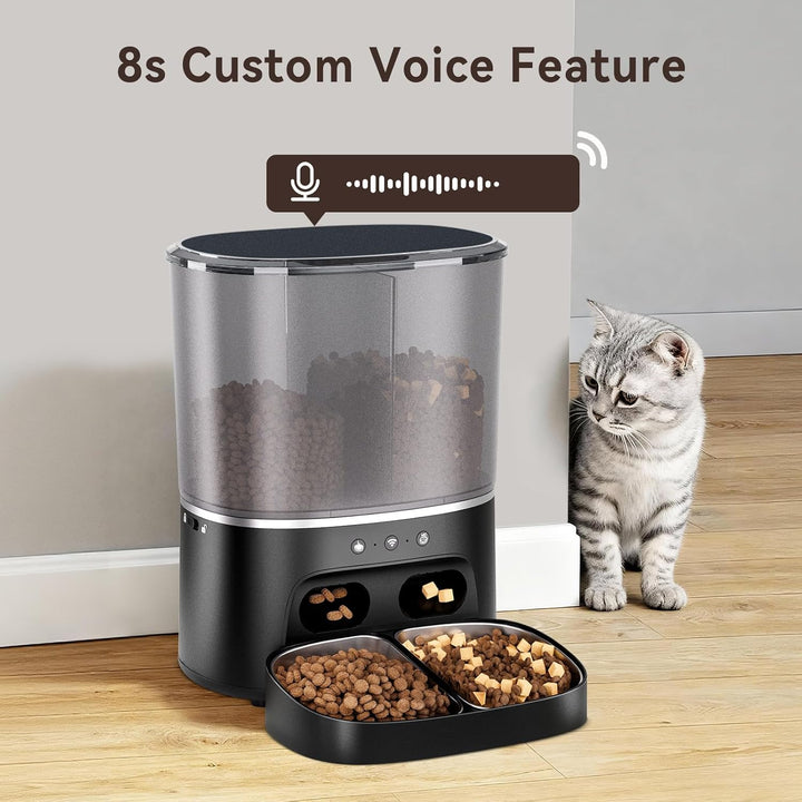 Futterautomat Katze, 2 Näpfe automat Katzenfutter mit APP, 8L Doppel Futterspender Katze, 2.4G WiFi