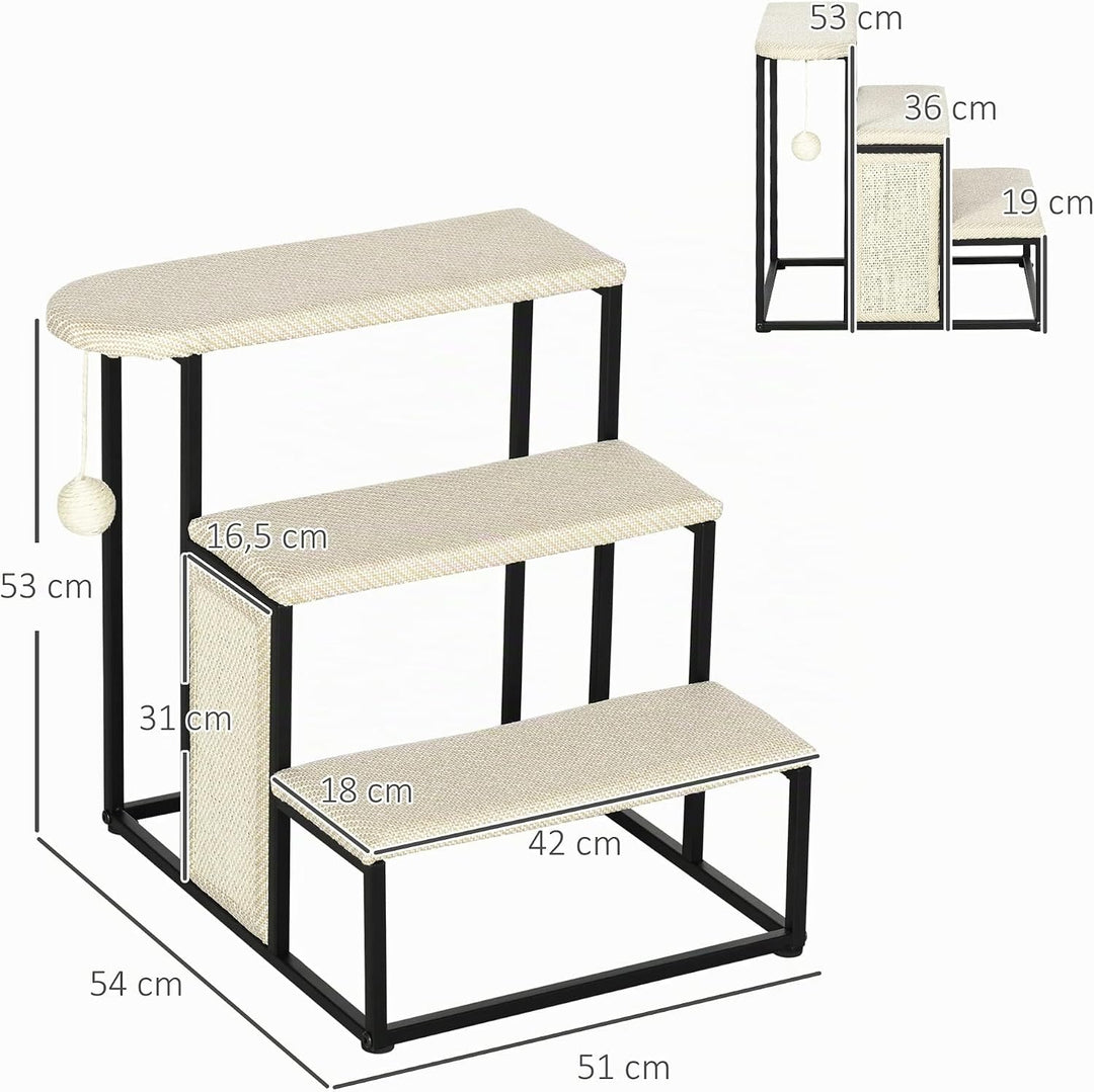 PawHut Hundetreppe 3 Stufen 53 cm Hoch Haustiertreppe für Katzen bis zu 6 kg Katzentreppe Hunderampe