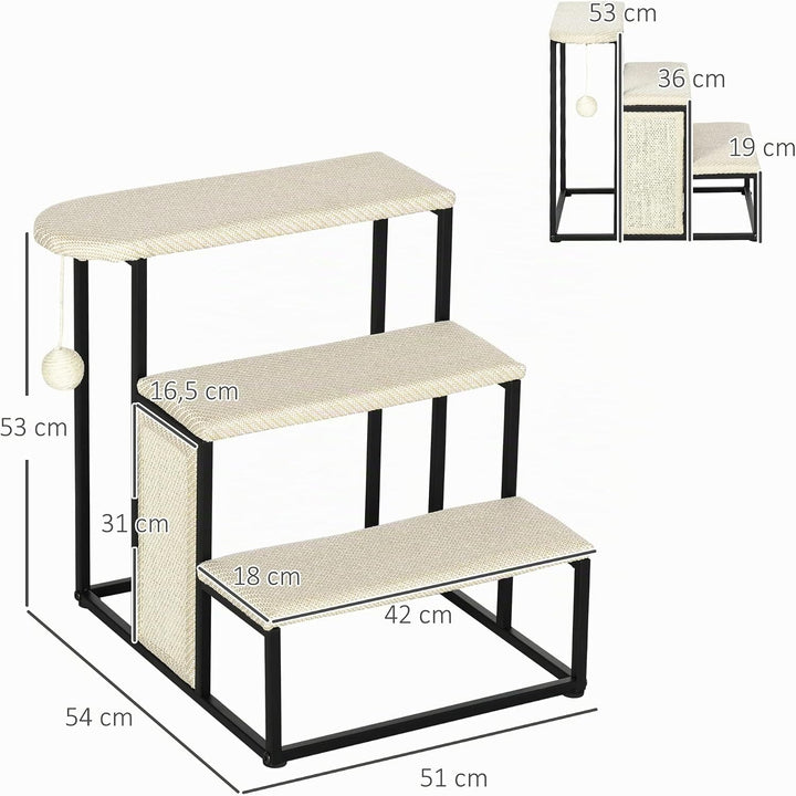 PawHut Hundetreppe 3 Stufen 53 cm Hoch Haustiertreppe für Katzen bis zu 6 kg Katzentreppe Hunderampe