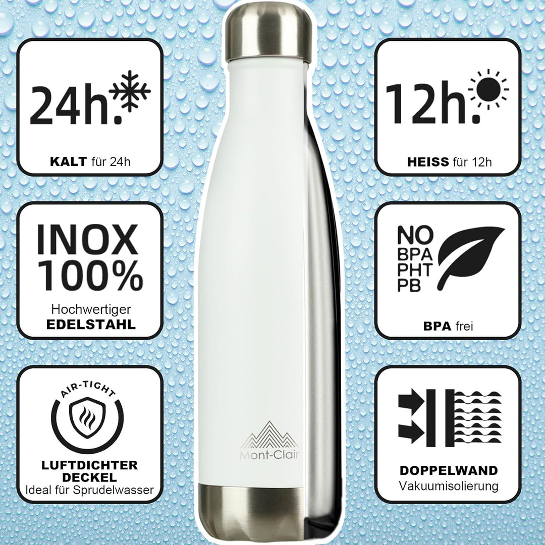 Mont-Clair H2O Trinkflasche Edelstahl - Thermosflasche - BPA-freie - Water Bottle, Edelstahl trinkfl