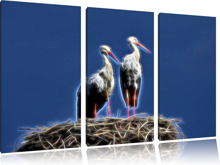 zwei stolze Störche im Nest NewArt 3-Teiler Leinwandbild 120x80 Bild auf Leinwand, XXL riesige Bilde