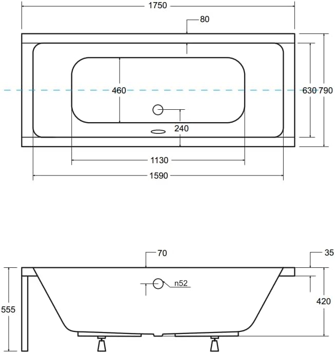 KOLMAN Badewanne QUADRO Rechteck 175x80 mit Styroporverkleidung, Ablaufgarnitur und Füssen Kompletts