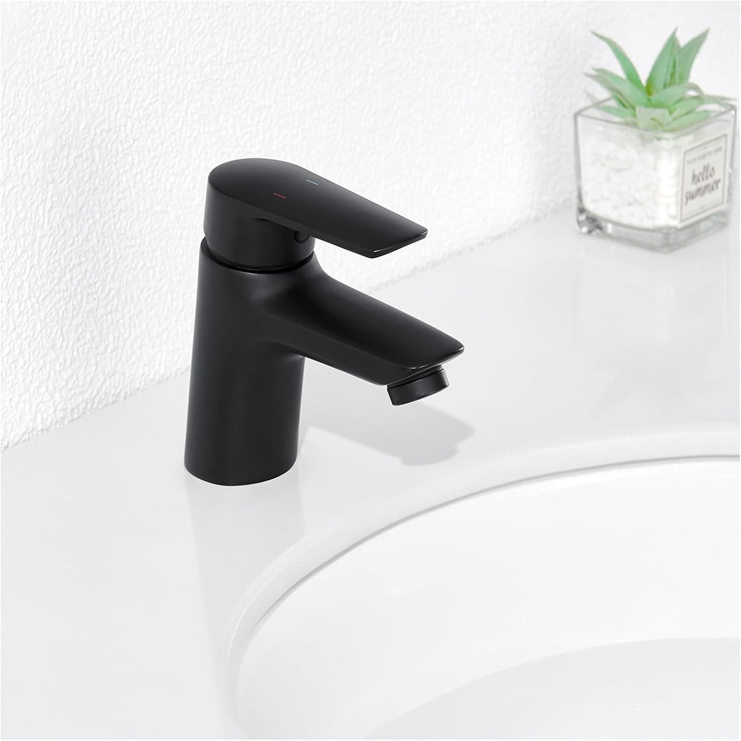Auralum Wasserhahn Bad Schwarz, Waschtischarmatur Schwarz mit Auslauf Höhe 60 mm, Armatur Badezimmer