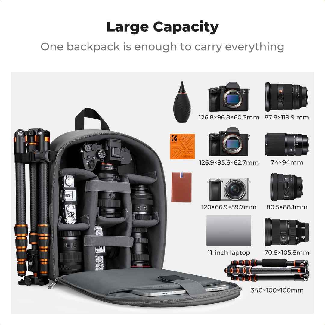 K&amp;F CONCEPT Kamerarucksack Fotorucksack Kompakt &amp; Leicht mit Regenschutz Dunkelgrau, Dunkelgrau