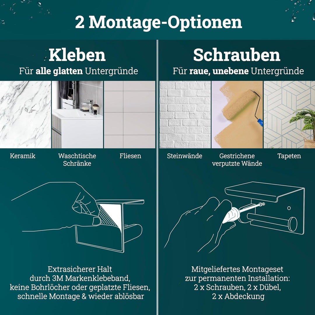 husman® Toilettenpapierhalter ohne Bohren | Klorollenhalter aus hochwertigem Edelstahl Matt-Schwarz