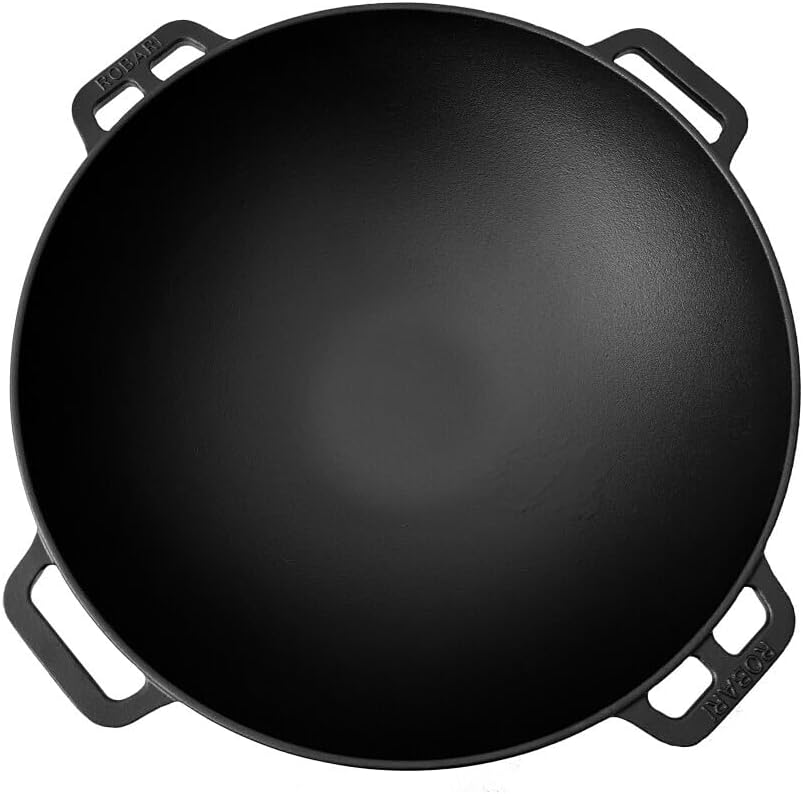 Grillpeter ROBARI Kazan Gusseisen 15 Liter Kasan mit Grillpfannendeckel aus Gusseisen Wok Asia