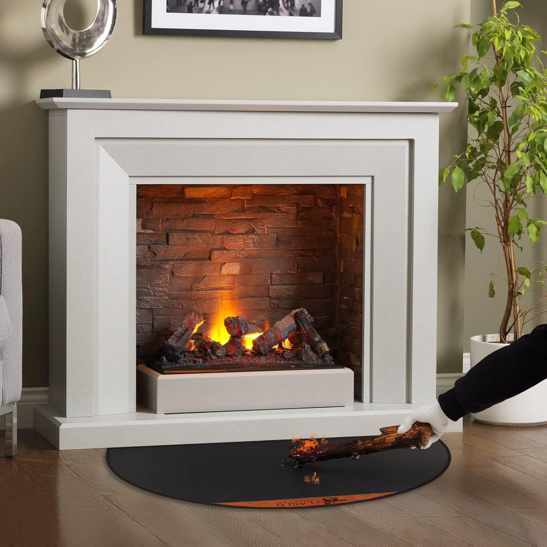 FLASLD Feuerfeste Kaminmatte, 61 x 106 cm, halbrund, schützt Böden vor Funken, Glut, silikonbeschich