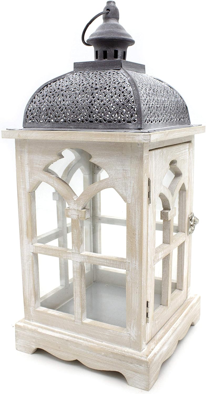 DARO DEKO Holz Laterne mit Echt-Glas Scheiben 18cm x 18cm x 42cm, 18cm x 18cm x 42cm