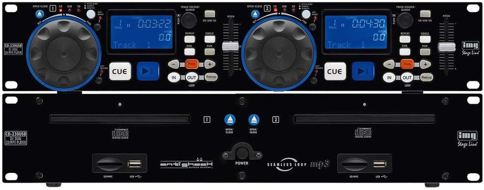 IMG Stageline CD-230USB DJ Dual-CD und MP3-Spieler mit USB 2.0-Schnittstelle, Cinch-Anschlüsse und S