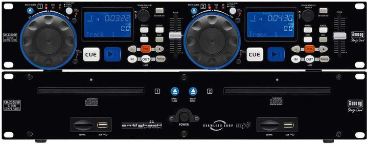 IMG Stageline CD-230USB DJ Dual-CD und MP3-Spieler mit USB 2.0-Schnittstelle, Cinch-Anschlüsse und S
