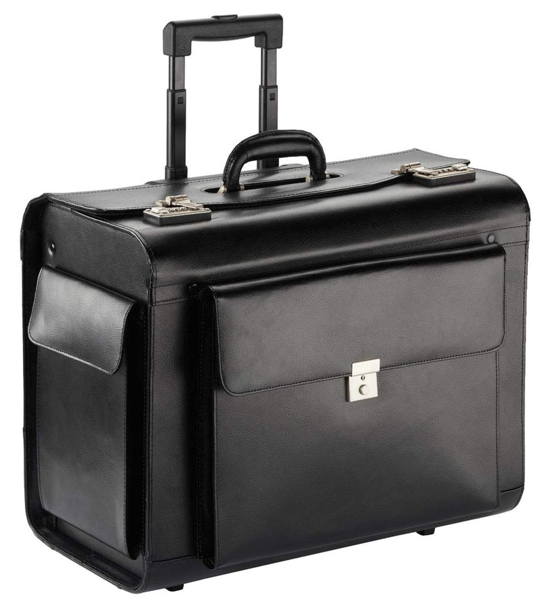 Extra Grosser Leder Aktenkoffer Pilotenkoffer Rollen Trolley Schwarz 50cm Bowatex