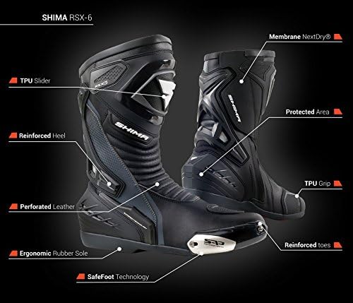 SHIMA RSX-6 Men, Motorradsteifel Herren | Verstärkte Leder Motorradschuhe mit Seitlichem Reissversch