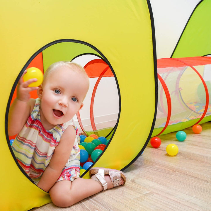 LittleTom Bällebad mit Tunnel - 200 Bälle - 260x90x100 Bällebad Kinder Spielzelt Tunnel - Bällebad B
