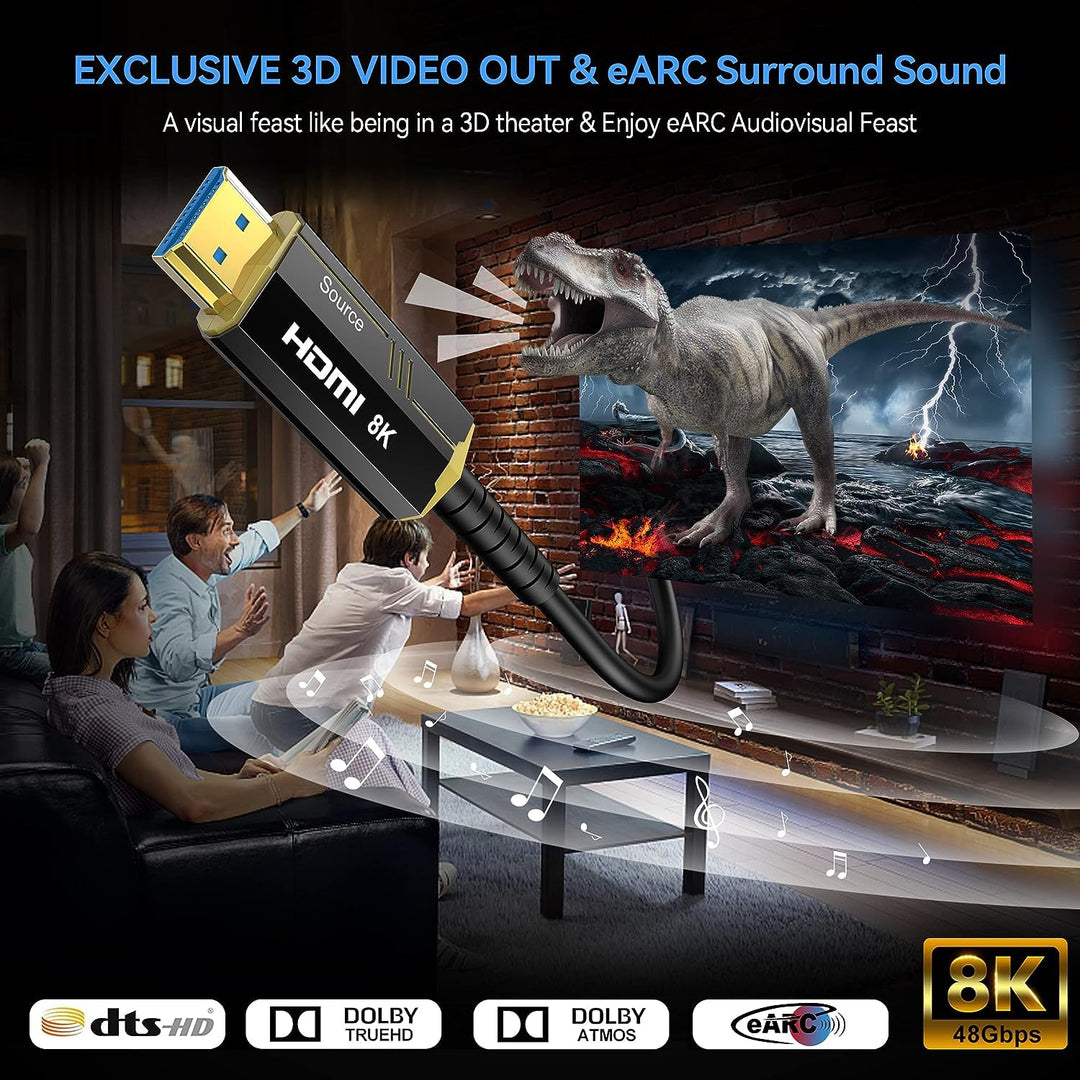 DGHUMEN 8K HDMI Glasfaserkabel 15meter, 8K@60Hz 4k@120/144Hz HDMI 2.1 Kabel, Ultra High Speed 48Gbps