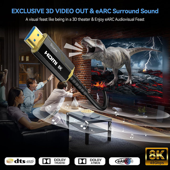 DGHUMEN 8K HDMI Glasfaserkabel 15meter, 8K@60Hz 4k@120/144Hz HDMI 2.1 Kabel, Ultra High Speed 48Gbps