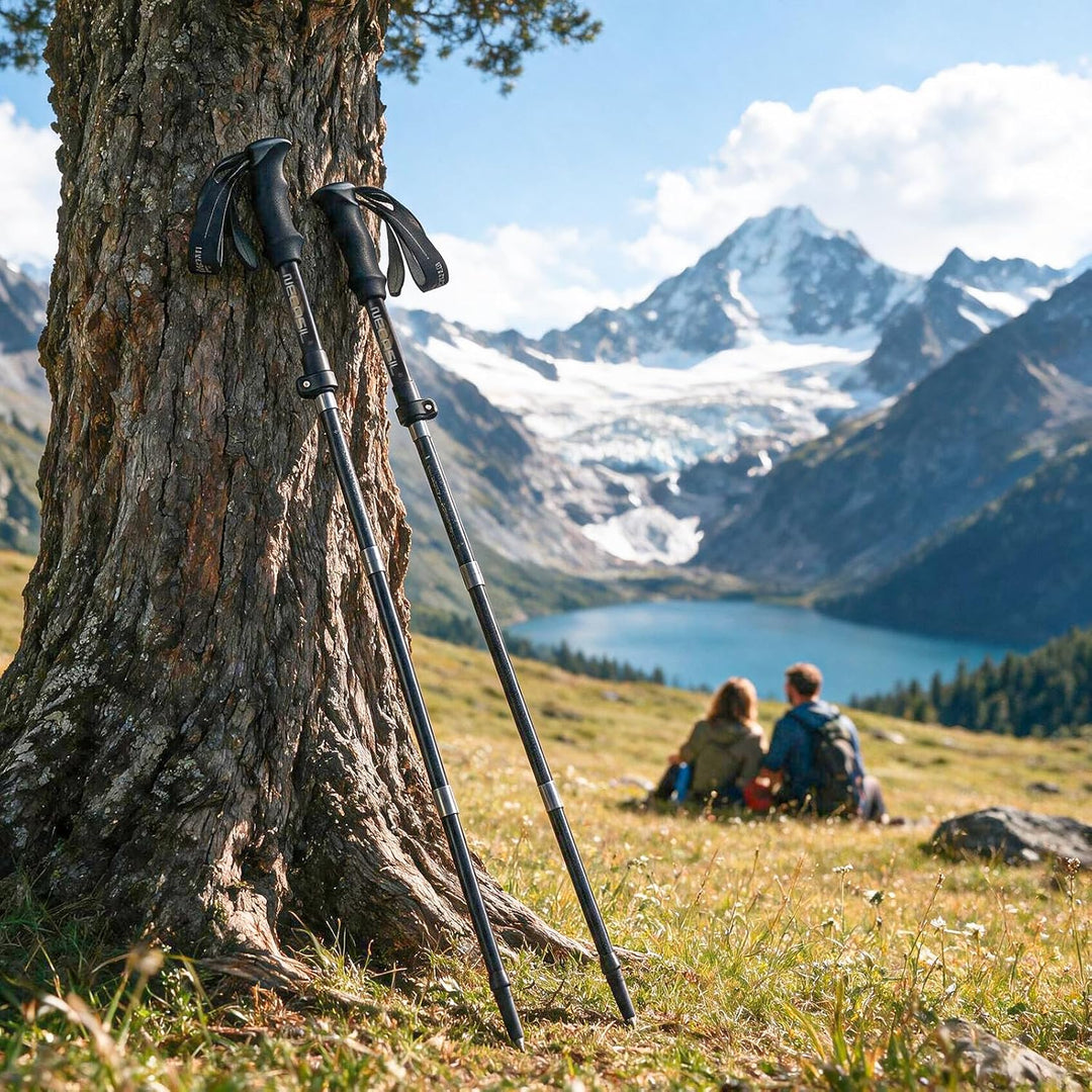 Premium Carbon Wanderstöcke Ultraleicht, Verstellbare Trekkingstöcke 107-125cm mit Korkgriff &amp; Eva-V
