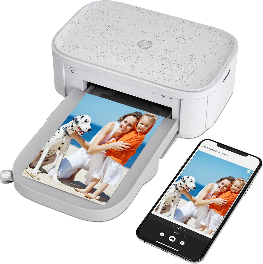 HP Sprocket Studio 4 x 6 Zoll Sofortbilddrucker (Weiss) Kit: Zink-Papier 80er Pack, Fotoalbum, Etui,