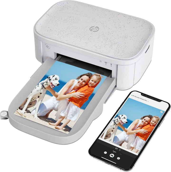 HP Sprocket Studio 4 x 6 Zoll Sofortbilddrucker (Weiss) Kit: Zink-Papier 80er Pack, Fotoalbum, Etui,