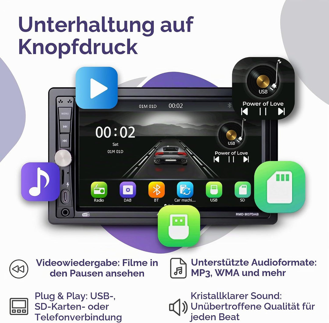 Caliber RMD807DAB 2-DIN DAB+ Autoradio mit 7-Zoll Touchscreen, Bluetooth, Mirror Link, USB-C Ladefun