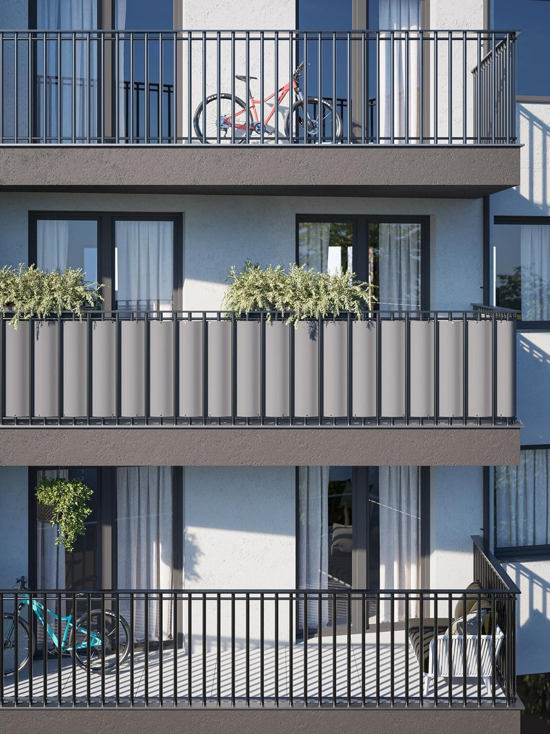 COVER IT Balkon Sichtschutz nach Mass 100 cm Grau | Balkonsichtschutz Meterware wetterfest mit Ösen