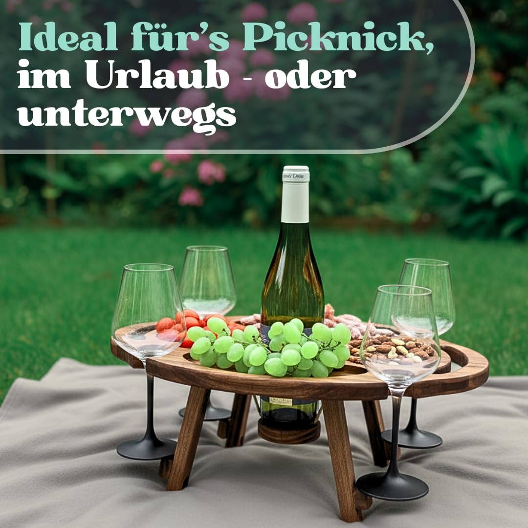 Weintisch Akazie Massivholz für 4 Personen - Weinbar & Weintablett für Zuhause oder Outdoor - auch a