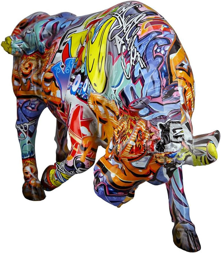 Casablanca Deko Figur Tierfigur Stier - aus Kunstharz im Street Art Design - Farbe: Mehrfarbig Höhe