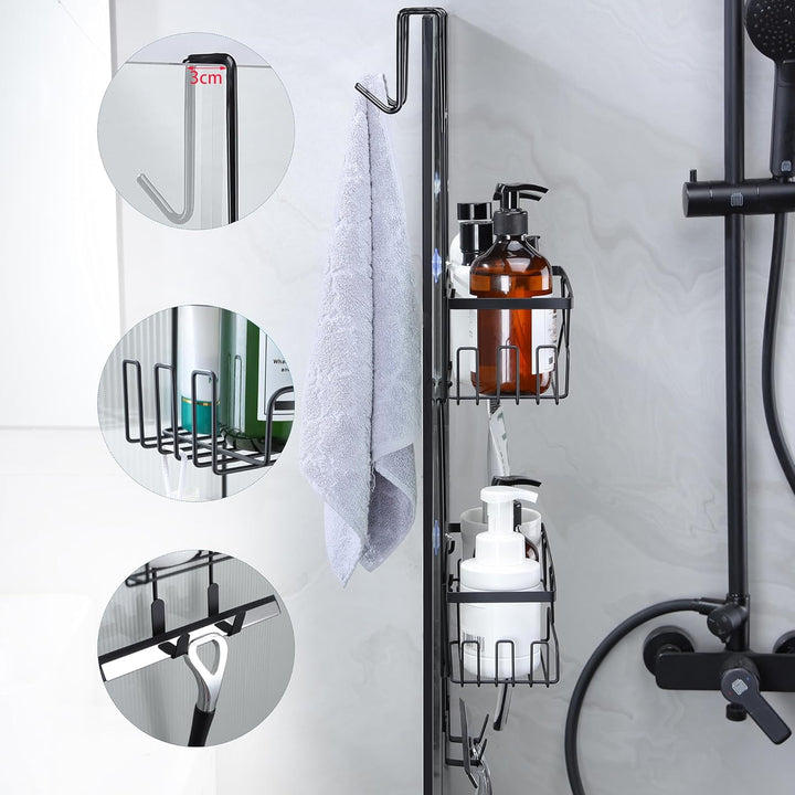 Kegii Duschregal ohne Bohren Duschablage zum Hängen Schwarz Badezimmer Organizer Shampoo Halterung D
