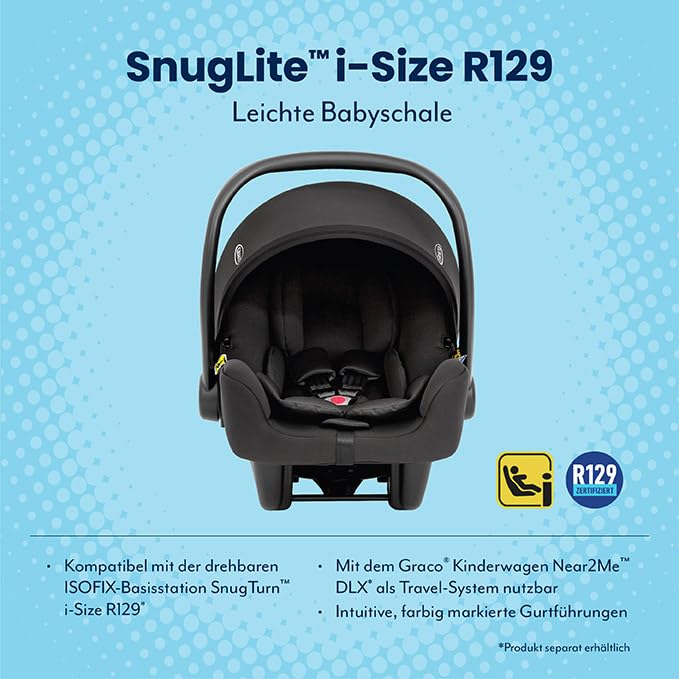 Graco SnugLite™ i-Size R129 Babyschale, ab Geburt bis ca. 12 Monate (40 bis 75 cm), leicht, kompatib