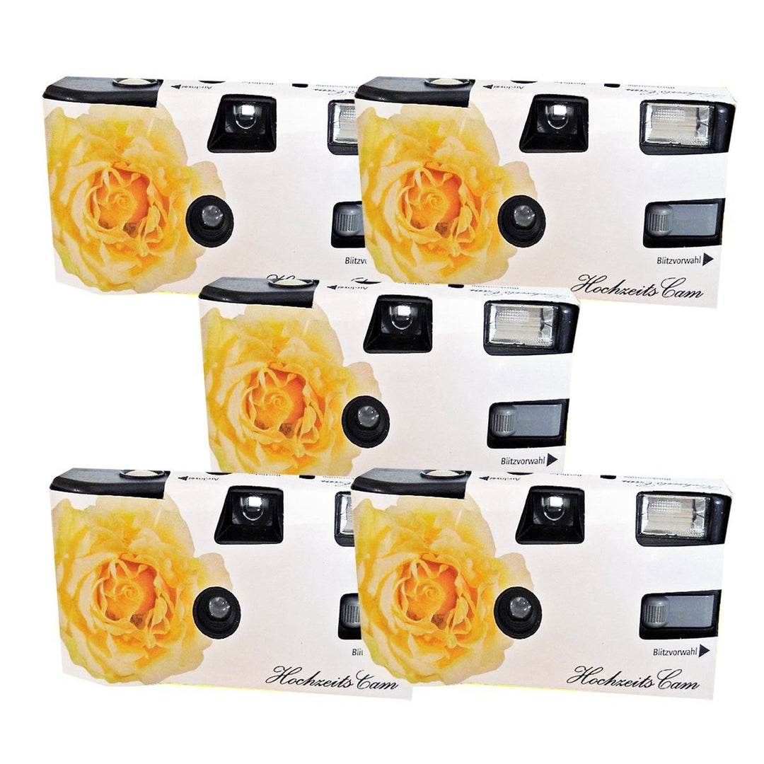 5 x 1A PHOTO PORST Hochzeitskamera/Einwegkamera gelbe Hochzeitsrose (mit Blitzlicht und Batterien, j