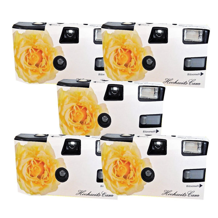 5 x 1A PHOTO PORST Hochzeitskamera/Einwegkamera gelbe Hochzeitsrose (mit Blitzlicht und Batterien, j