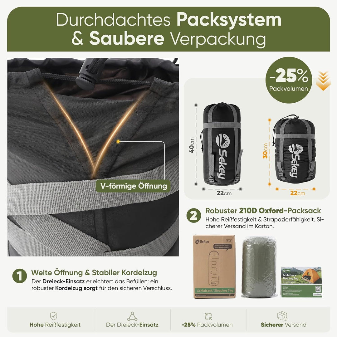 Sekey Schlafsack 220 x 80 cm - 1,35 kg 3-Jahreszeiten-Deckenschlafsack, 2-in-1 als Decke nutzbar, 10