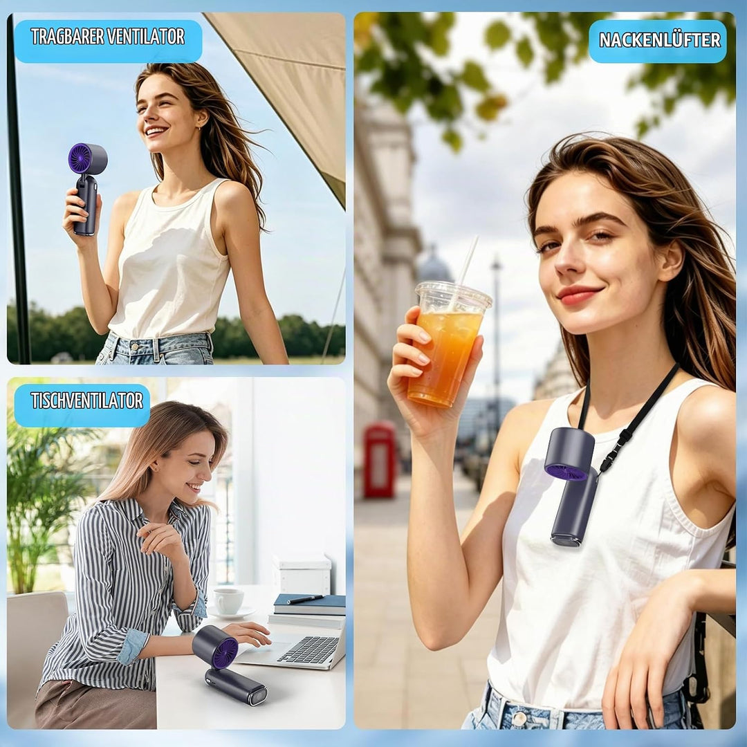 Handventilator mit Kühlfunktion &amp; LED-Display, 1-199 Turbo-Stufen, USB-C | Leise, kompakt, für Reise