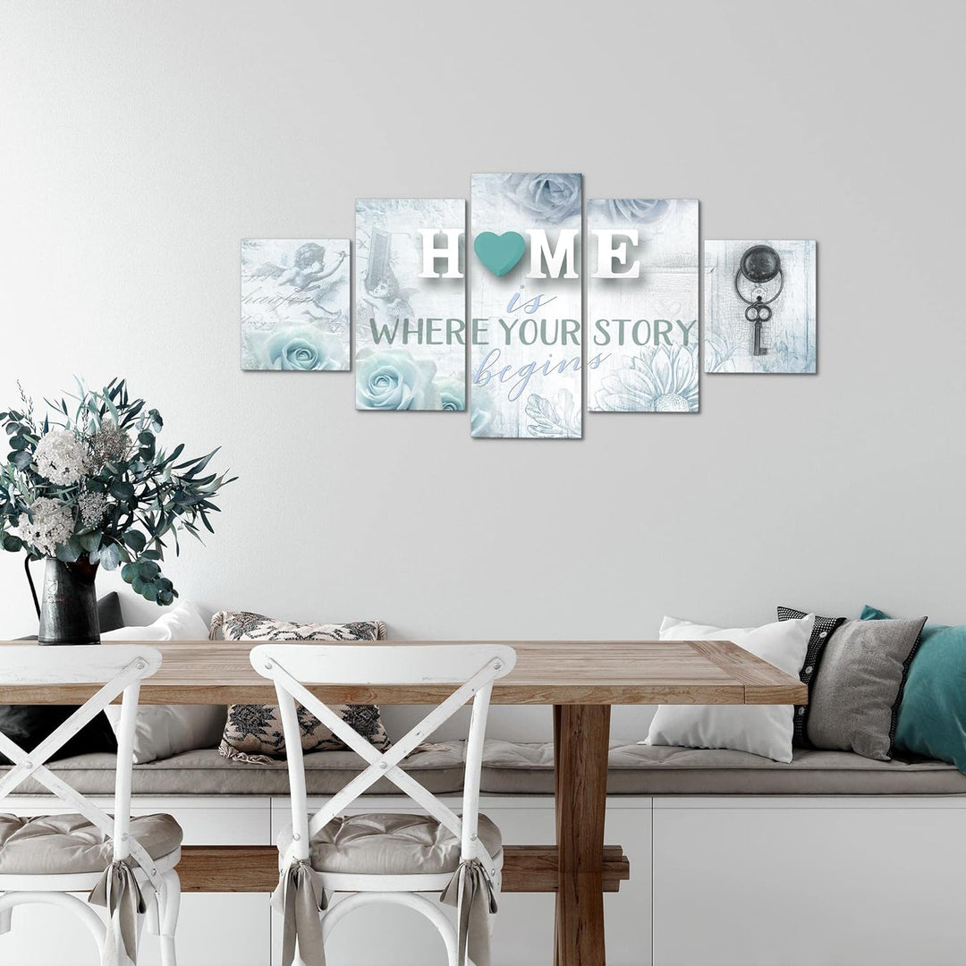 Runa Art Wandbilder Home 5 Teilig Bild auf Vlies Leinwand Deko Wohnzimmer Vintage Rot Beige 026852b