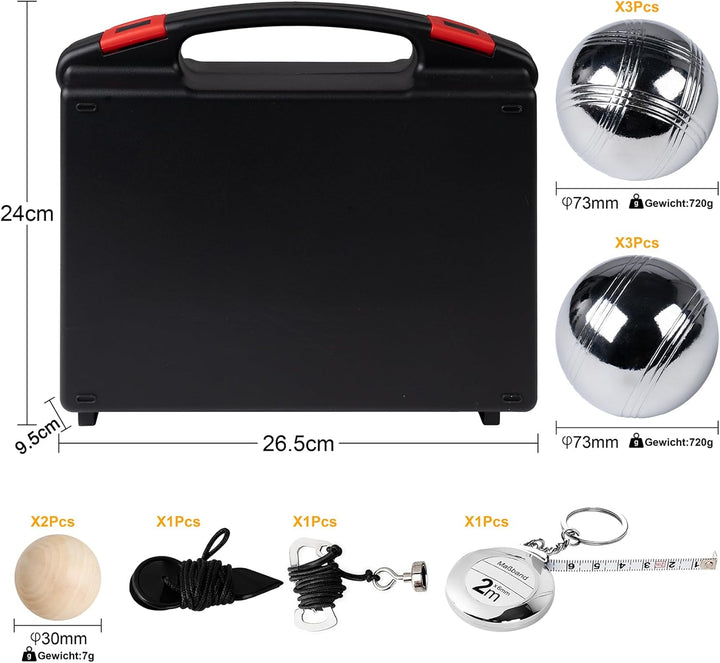 Homewit Boccia Kugeln, Professionelles Petanque, Metall Boule Set mit Holz-Kugeln, Abstandsmesser, M