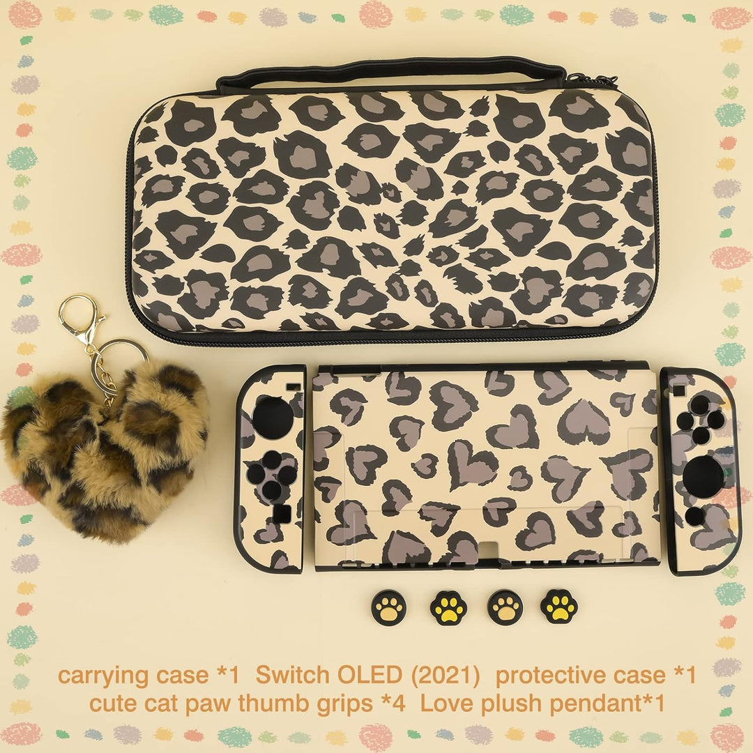 DLseego Tragen Tasche Kompatibel mit Switch OLED,Leopardenmuster Satz Tragbare Etui Schale Etui mit