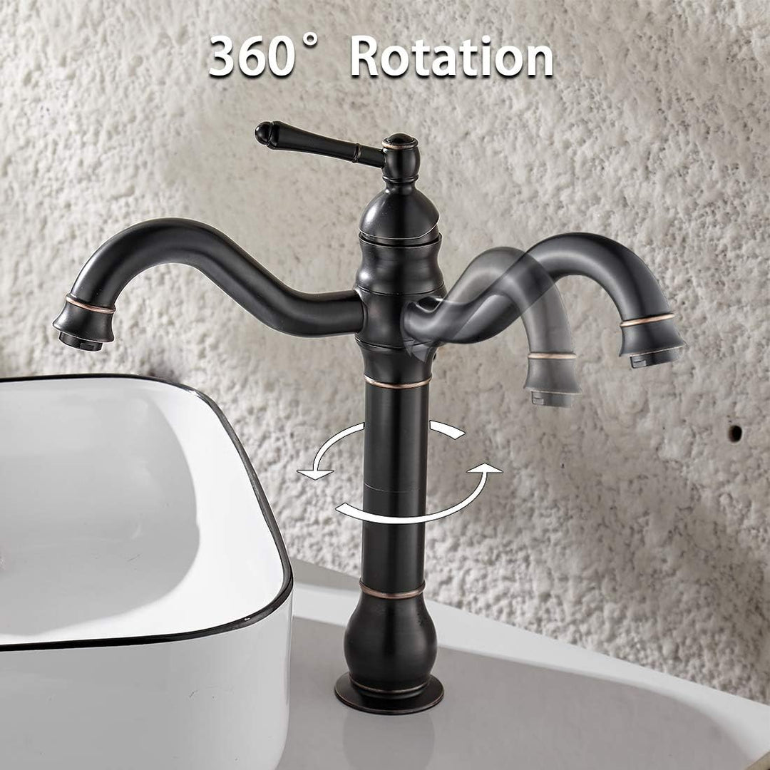 Namuoto Wasserhahn Bad Schwarz Retro Hoch Waschtischarmatur 360°Schwenkbar Einhebel Waschbecken Arma