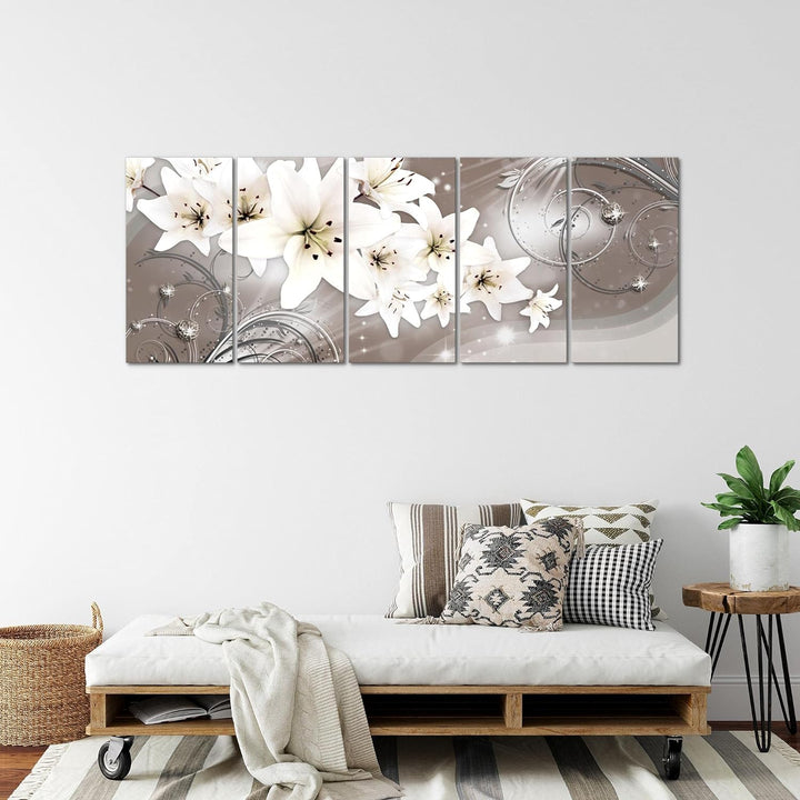 Runa Art Wandbild XXL Blumen Lilien Wohnzimmer Schlafzimmer 200 x 80 cm Beige Braun 5 Teilig - Made