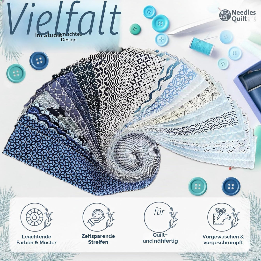 Needles Quilt Studio – 6,3 cm vorgeschnittene 40 Stoffstreifenbündel (Strandhaus) | Baumwollstreifen